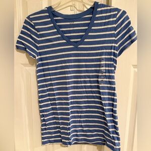 GAP Blue and White Striped V-Neck Tee NWT